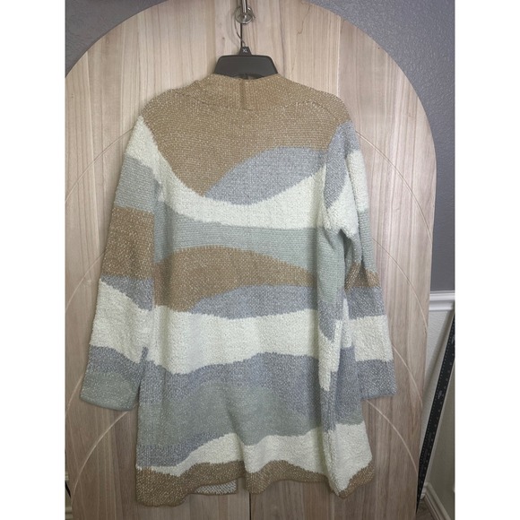 NWT Nine West Open Front Cardigan Striped Knit Sweater Cream Beige Gray XL Women - Picture 8 of 8